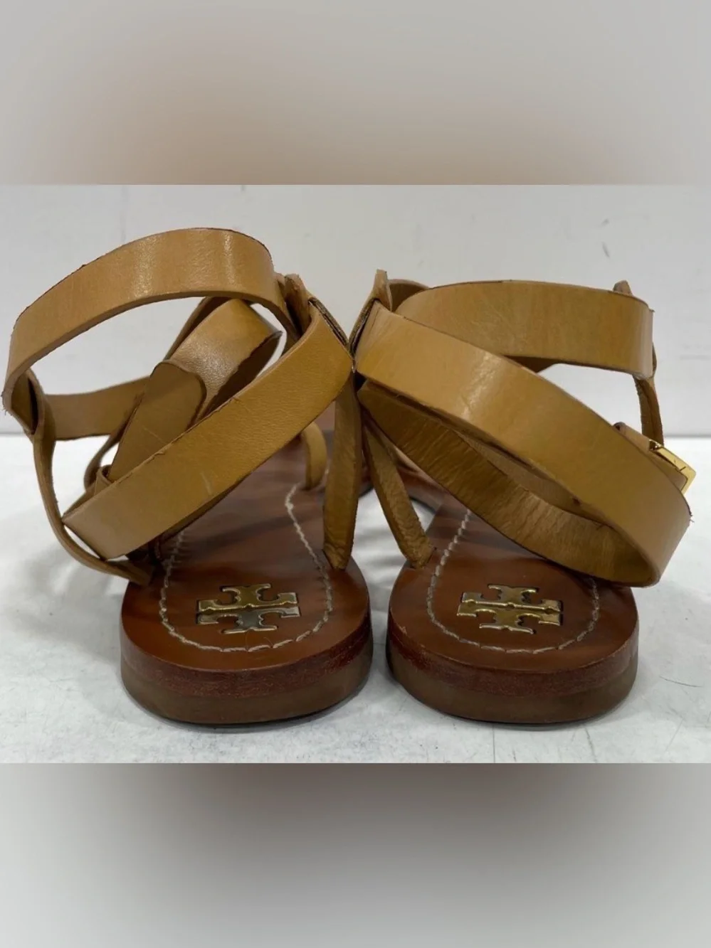 Tory Burch, size 8.5, Tan Leather Wrap-Strap Sandals, EUC